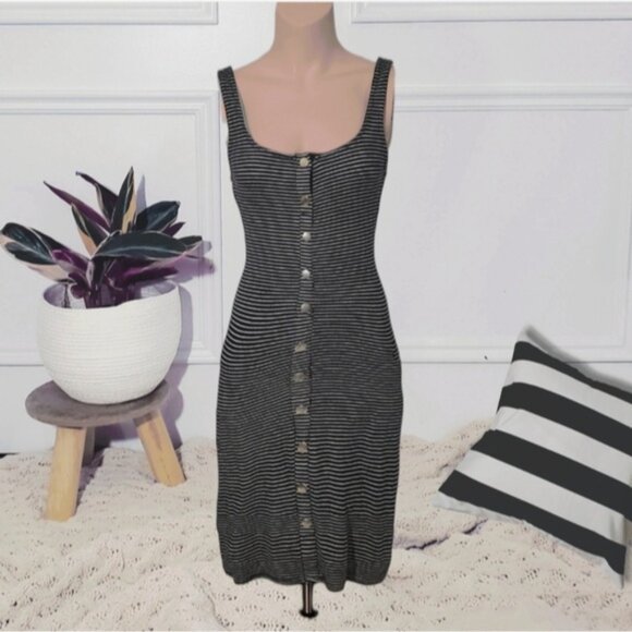 Heart and Hips Soft Black and White Striped Tank Bodycon Dress- M - Picture 2 of 9
